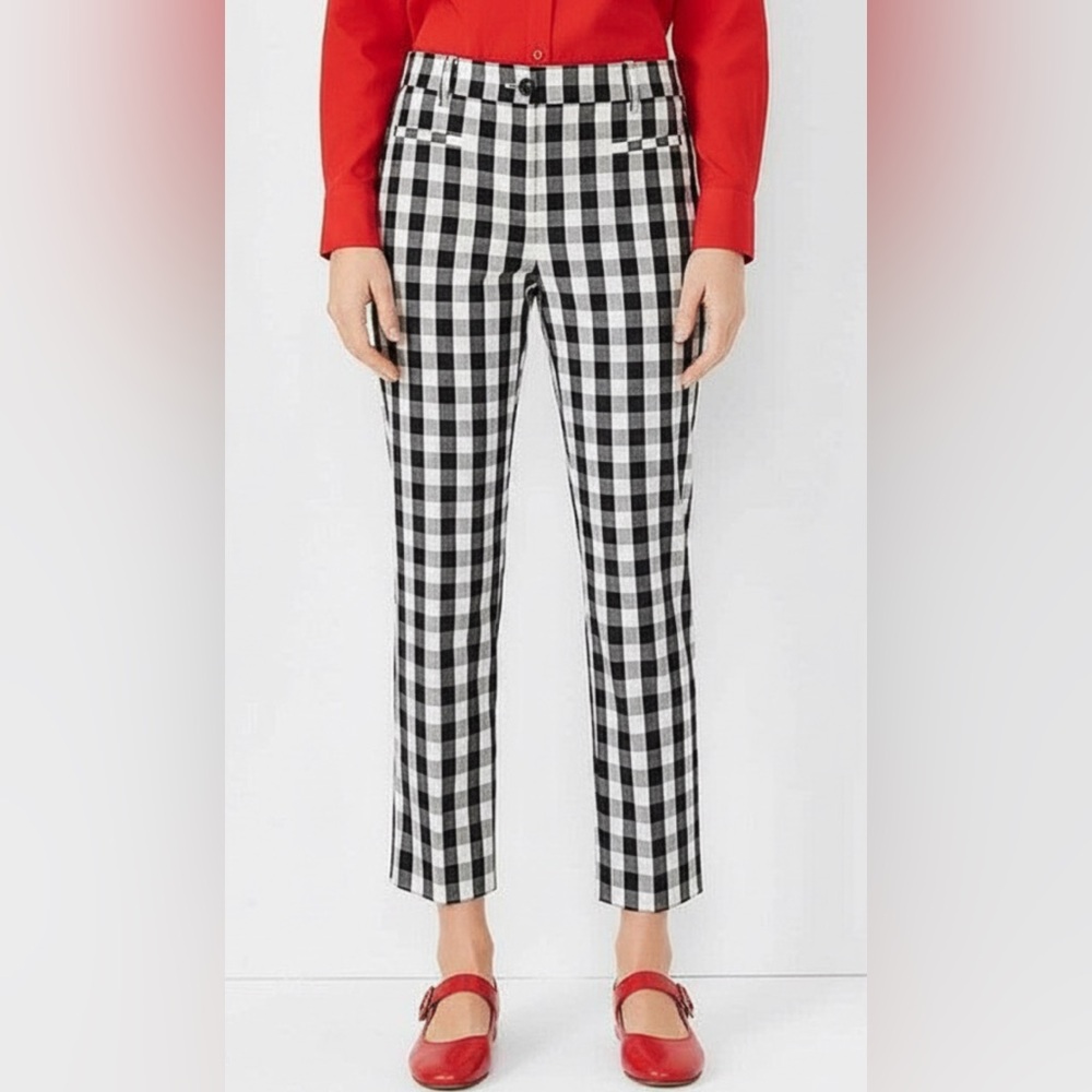 Ann Taylor Black White Gingham Curvy Cropped Leg Trouser Pants Size 12